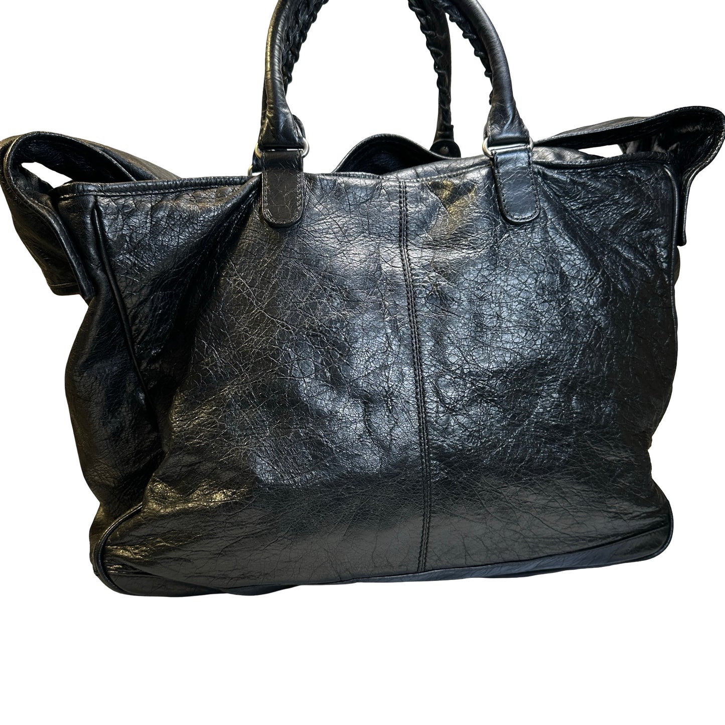 Used BALENCIAGA Leather Solid City Bag Handbag Black PHW
