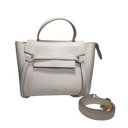 Used CELINE Grained Calfskin Belt Bag Handbag White GHW