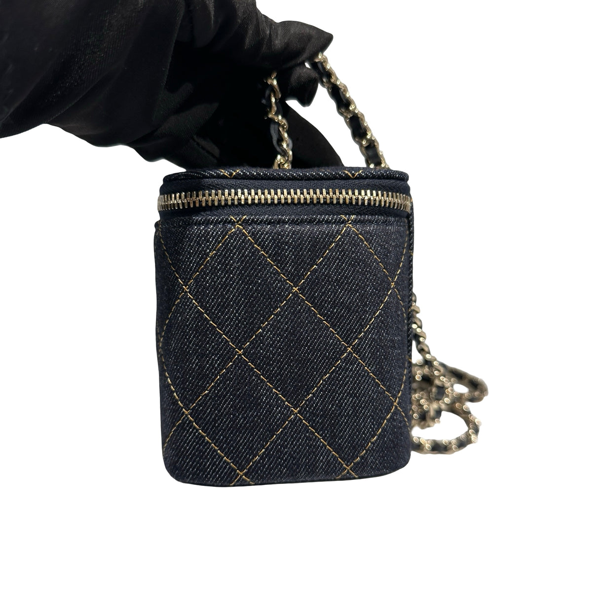 Used CHANEL Quilted Denim Vanity Case Vanity case Navy blue
