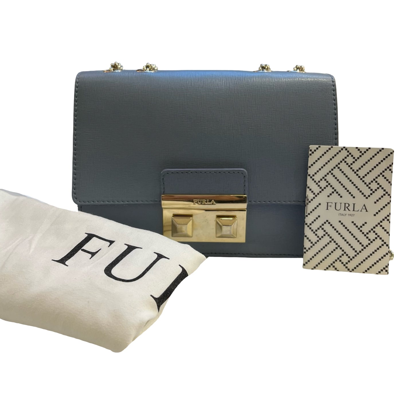 Used FURLA Calfskin Leather Furla Crossbody Cross Body Bag Blue GHW