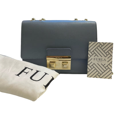 Used FURLA Calfskin Leather Furla Crossbody Cross Body Bag Blue GHW