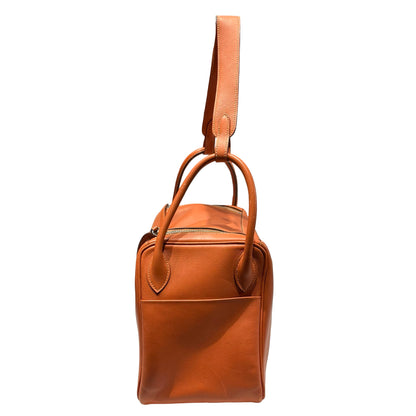 Used HERMÈS Calfskin Leather Lindy 30 Shoulder Bag Orange PHW