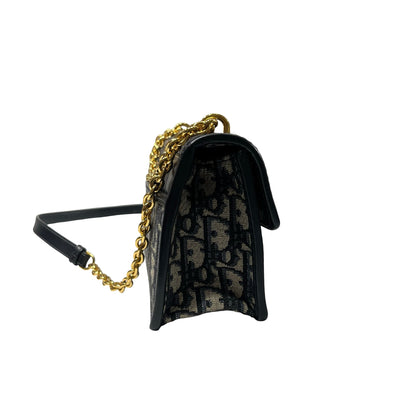 Used DIOR Montaige East West Cross Body Bag Oblique Navy Blue GHW