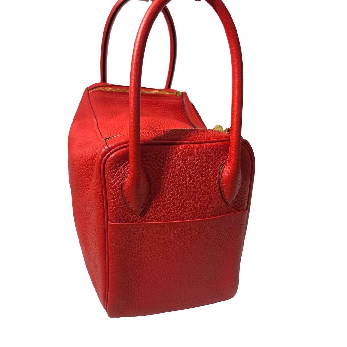 Used HERMÈS Clemence leather Lindy 26 Handbag Red GHW