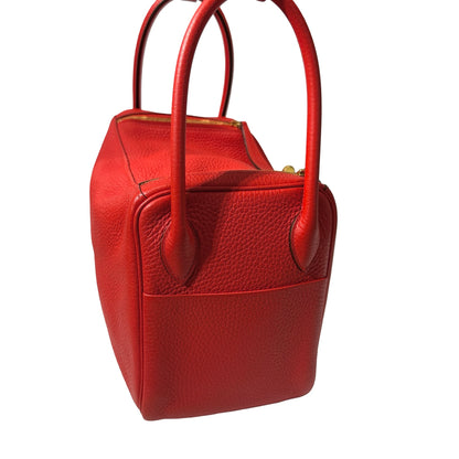 Used HERMÈS Clemence leather Lindy 26 Handbag Red GHW
