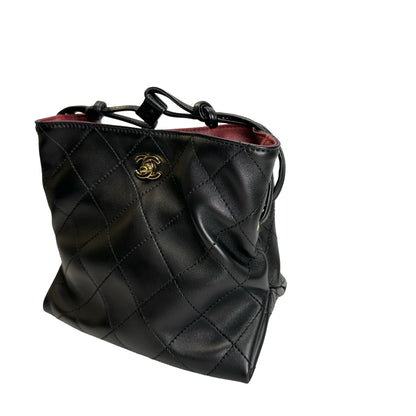 Brand New CHANEL Quilted Leather Gabrielle Hobo Bucket Bag Black Gold