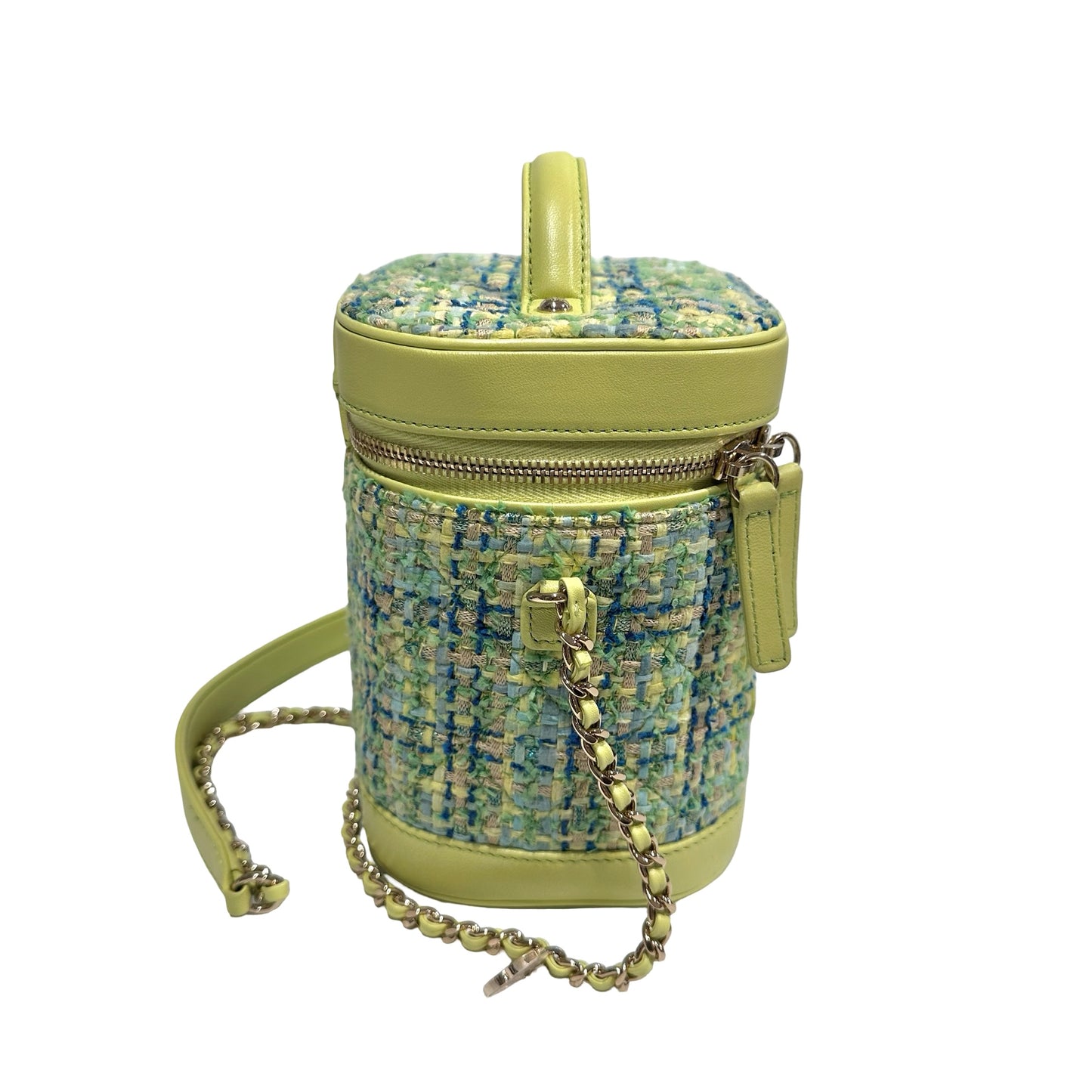 Used CHANEL Tweed Vanity Case Tweed Green Vanity case Green Blue Yellow