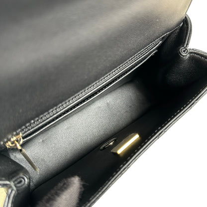 Used CHANEL Quilted Leather Mini Flap Bag with Top Handle Handbag Black