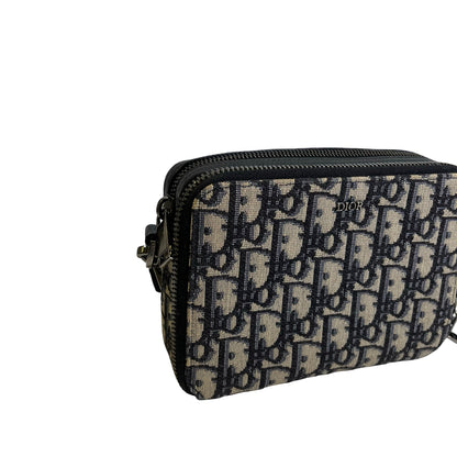 Used DIOR Oblique Jacquard Oblique Roller Messenger Bag Camera Bag Navy Blue Beige