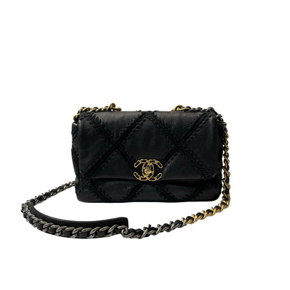 Used CHANEL Calfskin Leather 19 Small Calfskin Shoulder Bag Black GHW