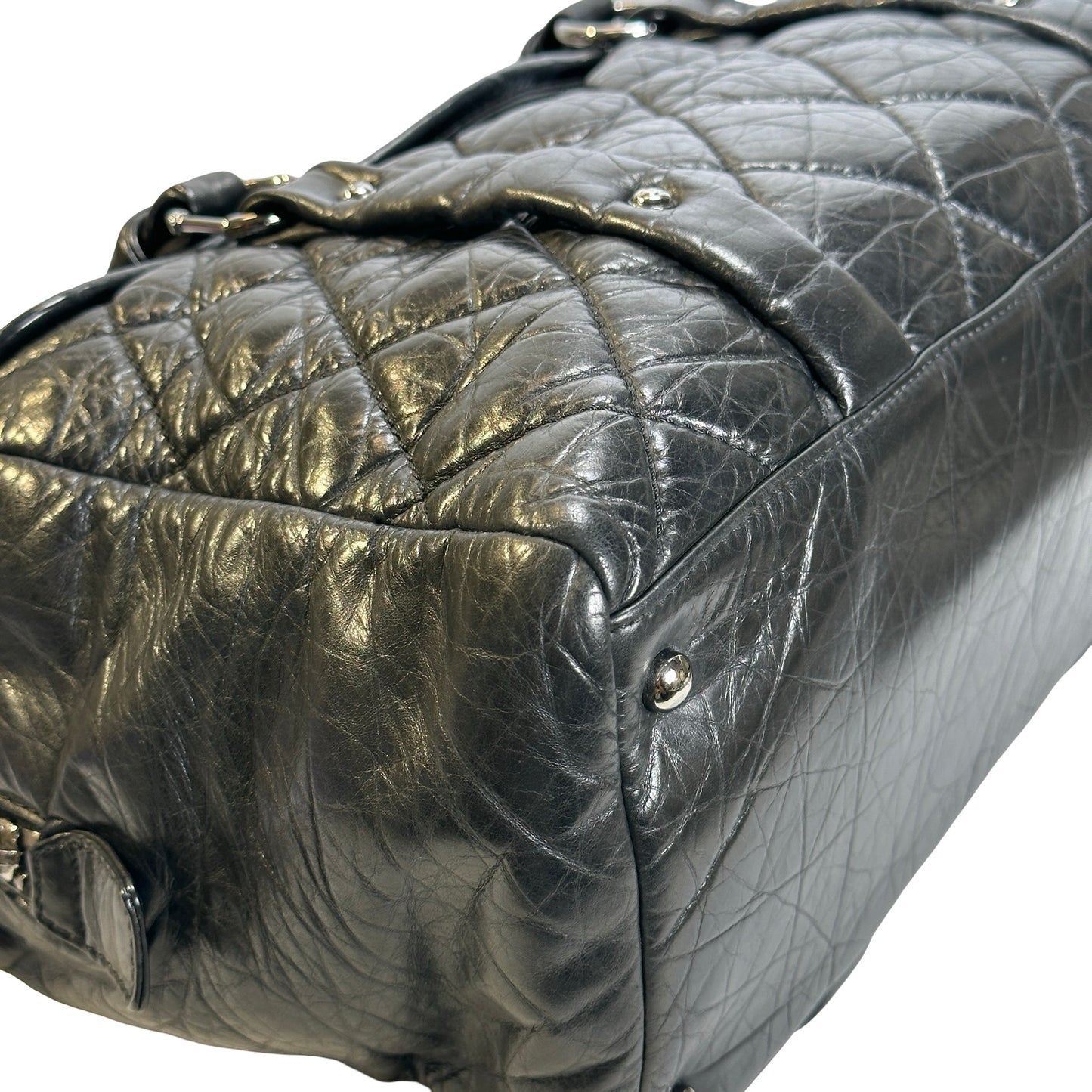 Used CHANEL Quilted Quilted Aged Calfskin Bowler Bag Handbag Black