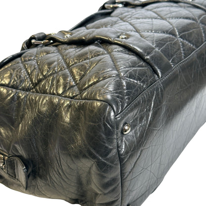 Used CHANEL Quilted Quilted Aged Calfskin Bowler Bag Handbag Black
