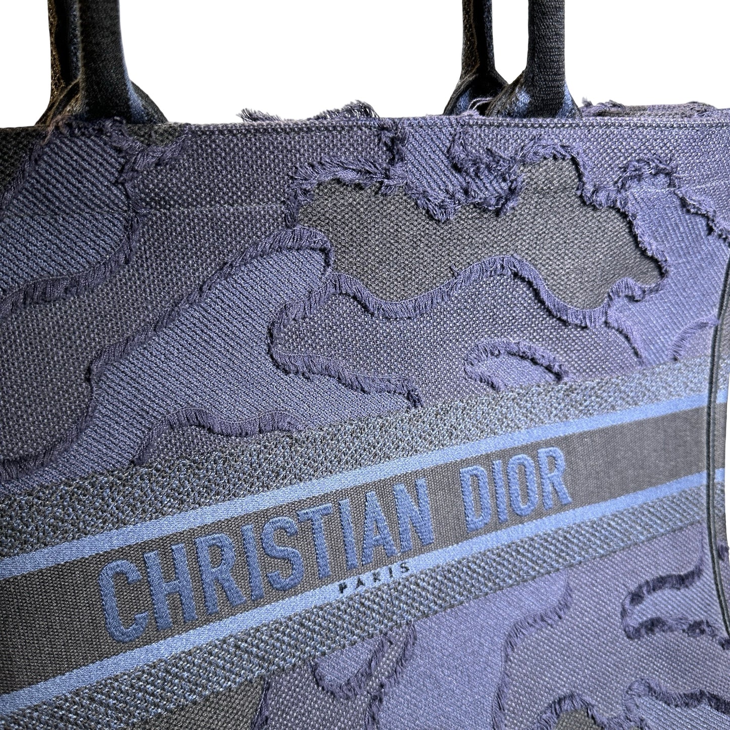 Used DIOR Camouflage Fringed Book Tote Blue Black