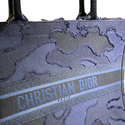 Used DIOR Camouflage Fringed Book Tote Blue Black