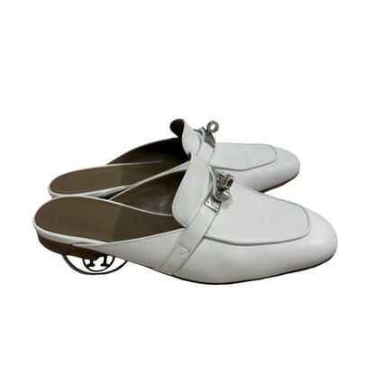 Used HERMES Leather Oz Mule Shoes White
