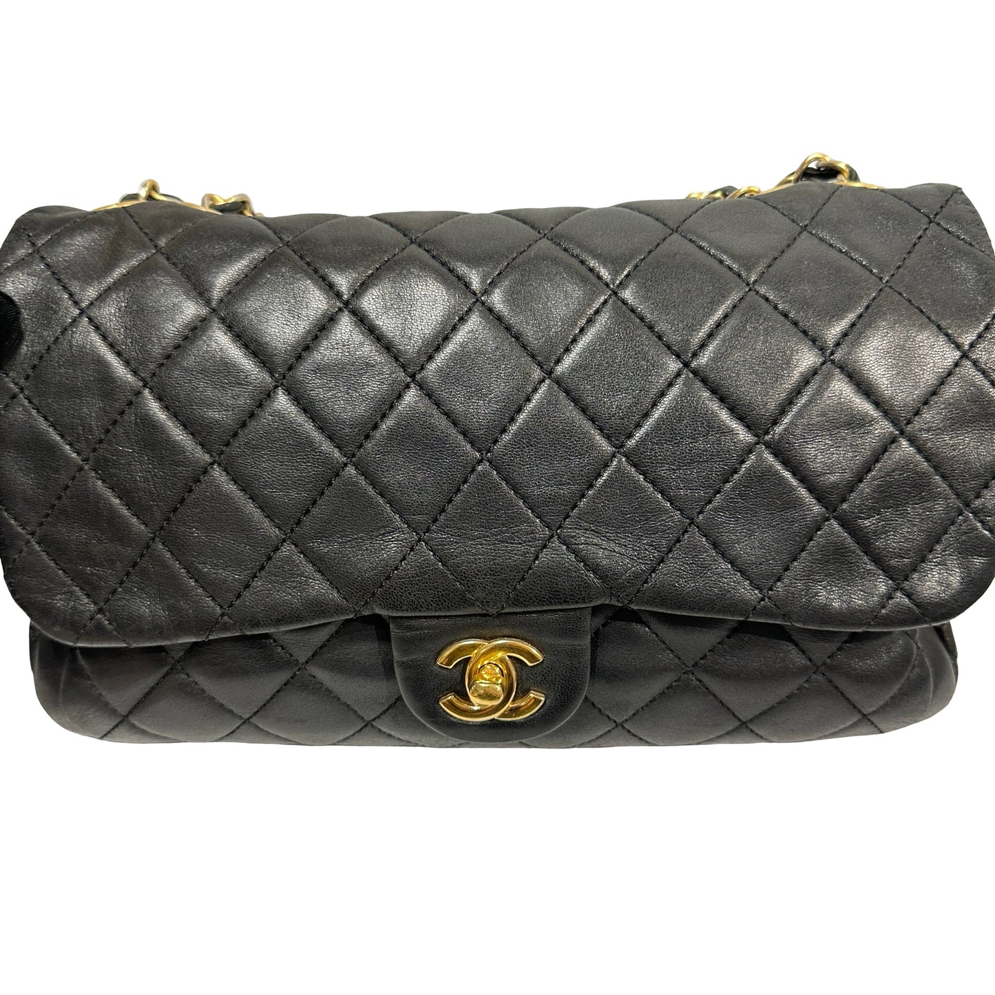 Used Chanel Lambskin Leather FLAP Shoulder Bag Black GHW