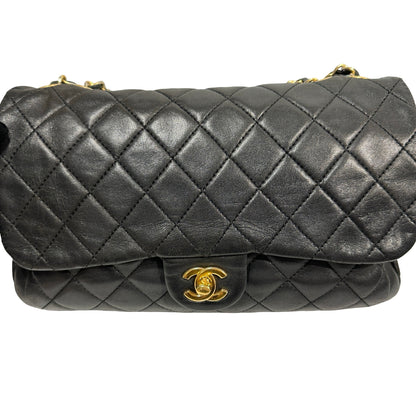 Used Chanel Lambskin Leather FLAP Shoulder Bag Black GHW