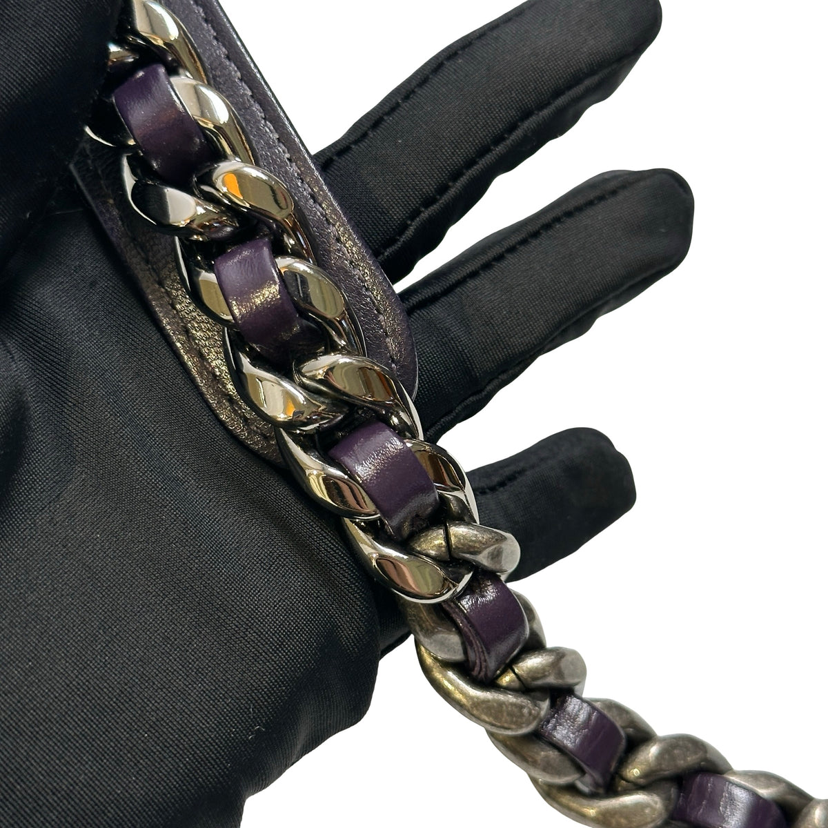 Used CHANEL Lambskin Quilted Chanel 19 Large Chain Shoulder Bag Purple GHW