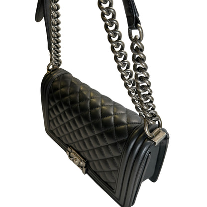 Used CHANEL Matelasse Lambskin Boy Chain shoulder bag Black Silver