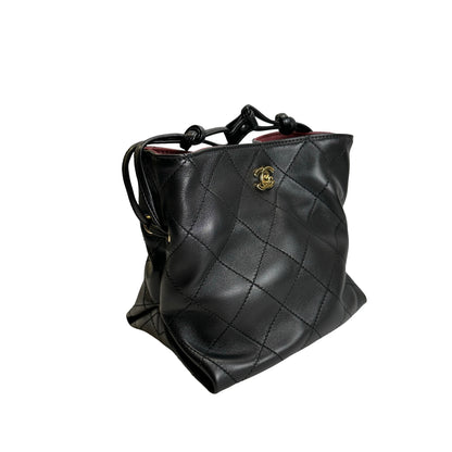 Brand New CHANEL Quilted Leather Gabrielle Hobo Bucket Bag Black Gold