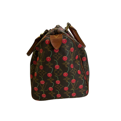 Used LOUIS VUITTON Monogram Cerises Speedy 25 Cerises Handbag Brown Red