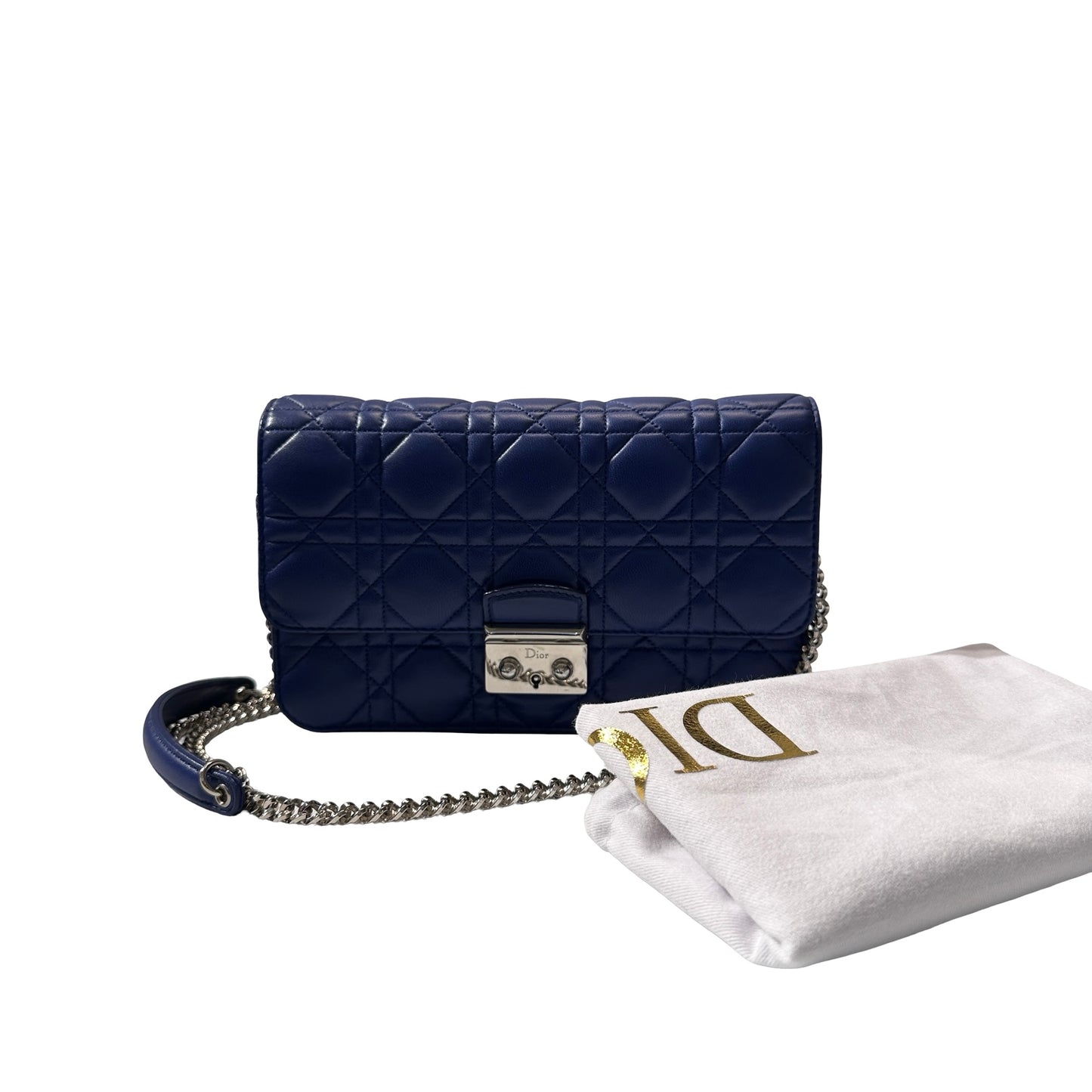 Used DIOR Lambskin Leather WOC LAMBSKIN Cross Body Bag PHW Navy Blue