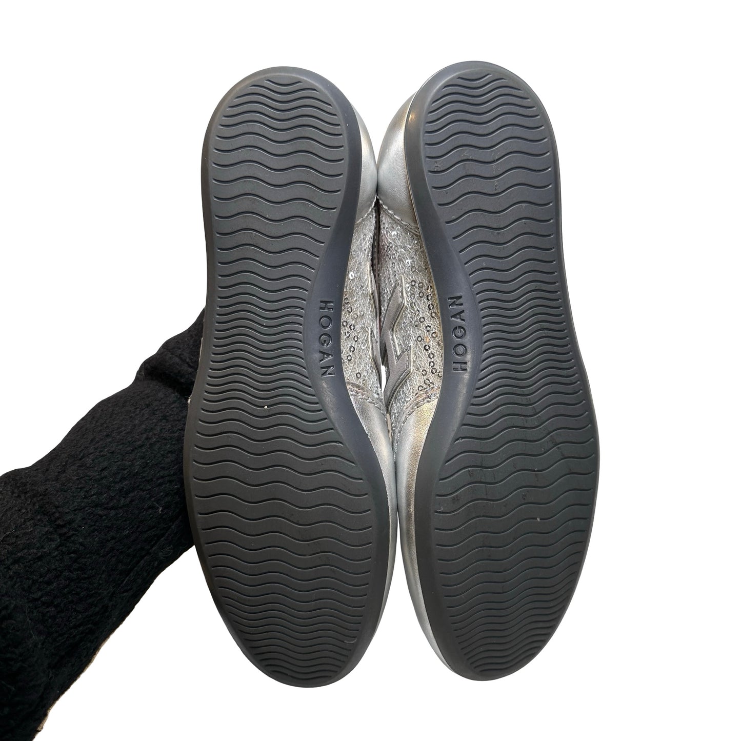 Used Hogan Calfskin Leather Shoes Silver