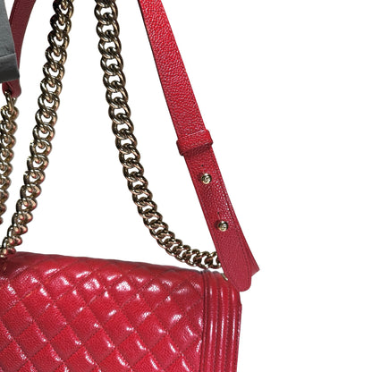 Used CHANEL Calfskin Boy Cross body bag Red GHW