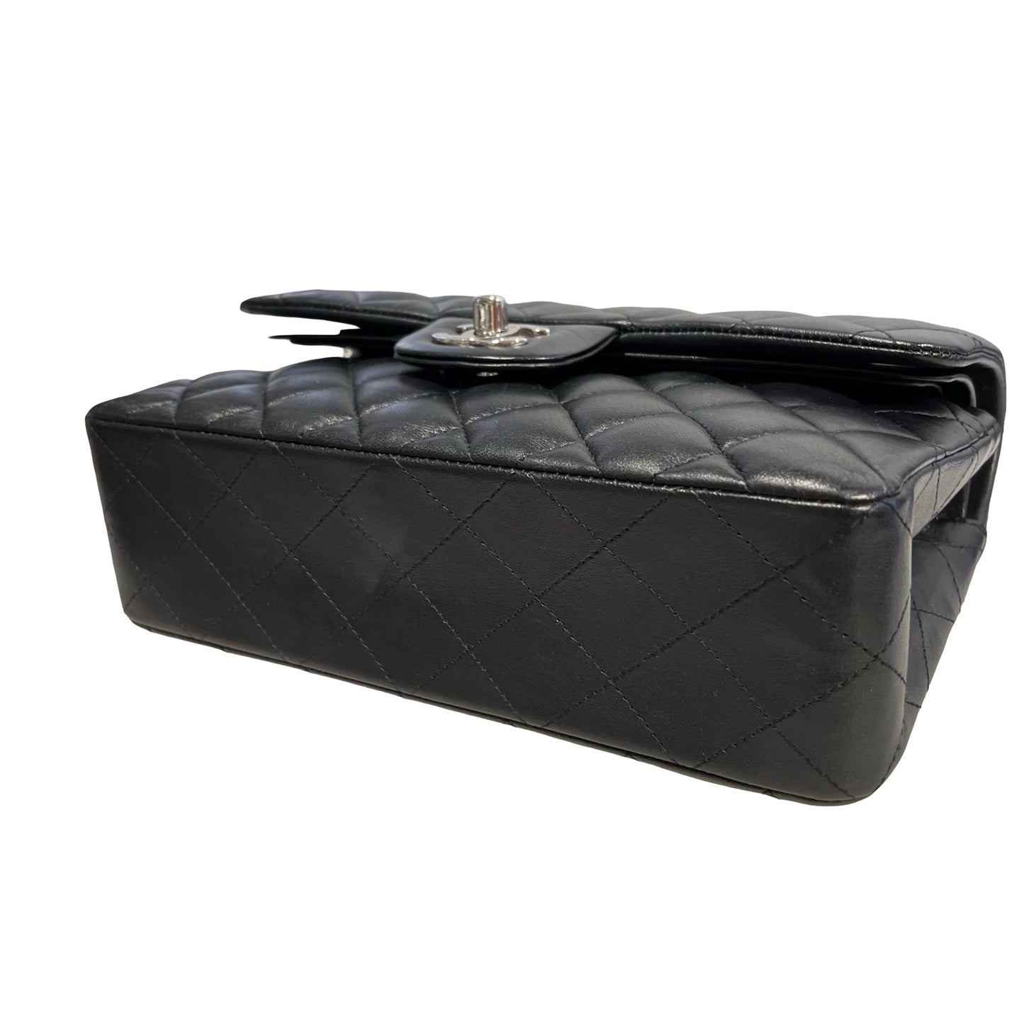 Used CHANEL Quilted Lambskin Classic Flap Chain shoulder bag Black Silver hardware