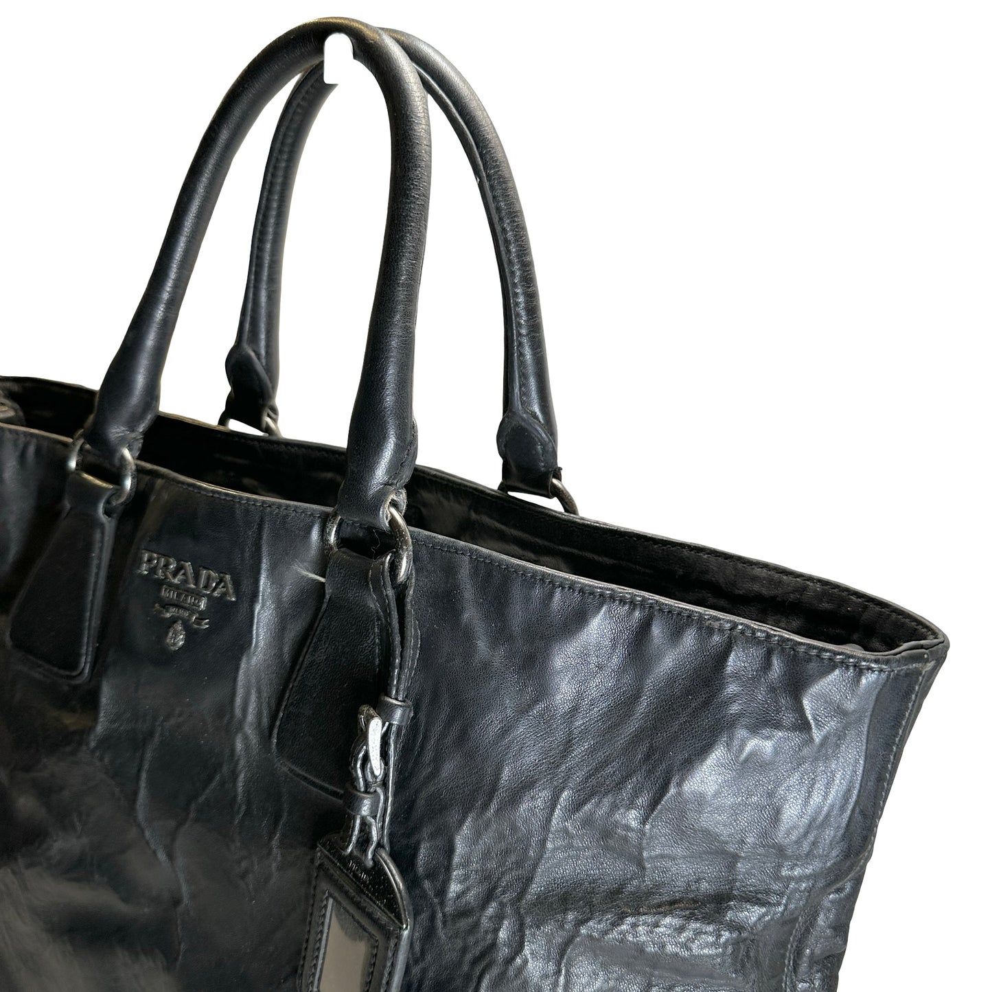 Used PRADA Leather Tote Bag Tote Bag Black