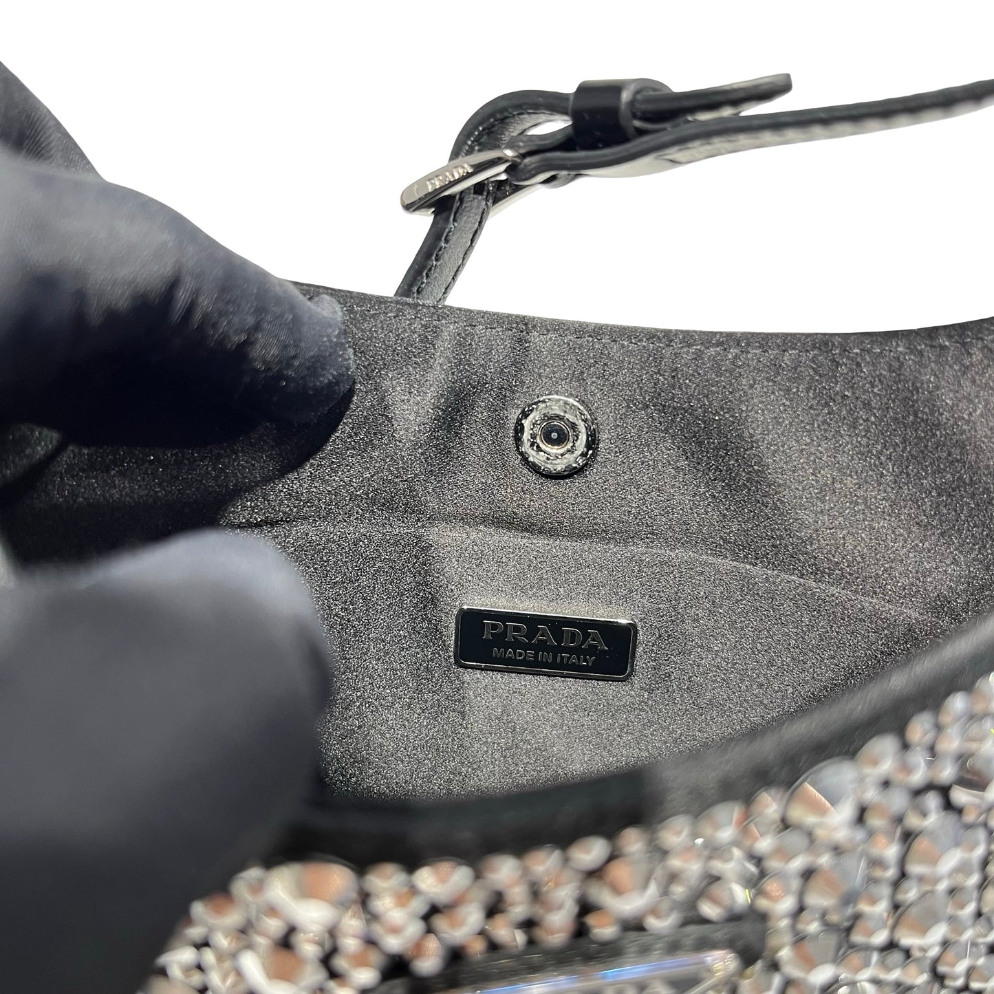 Used Prada Crystal Crystal Cleo Shoulder Bag Black PHW