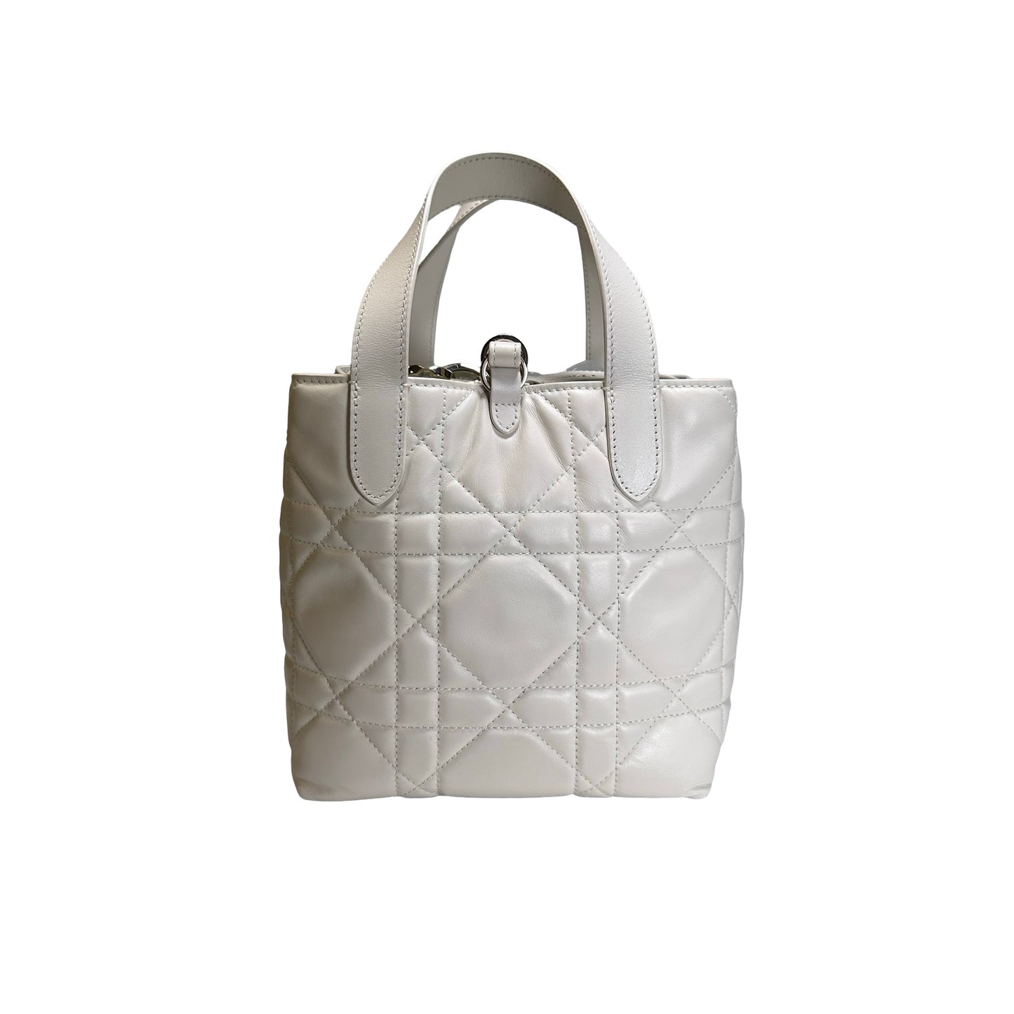 Used DIOR Lambskin Toujours Basket Bag White GHW