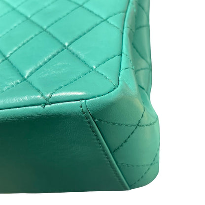 Used CHANEL Vintage flag Flat bag Green GHW