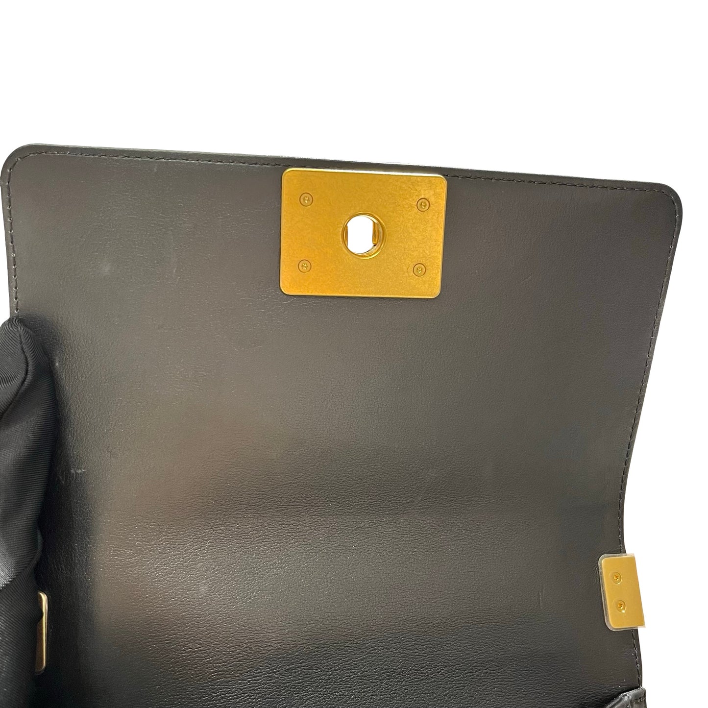 Used CHANEL Calfskin Leather Boy 20cm Shoulder Bag Black GHW