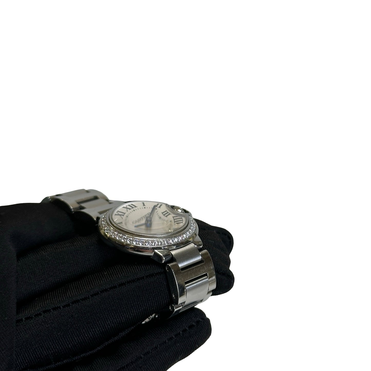 Used CARTIER Stainless Steel Diamond Bezel Ballon Bleu Watch Silver