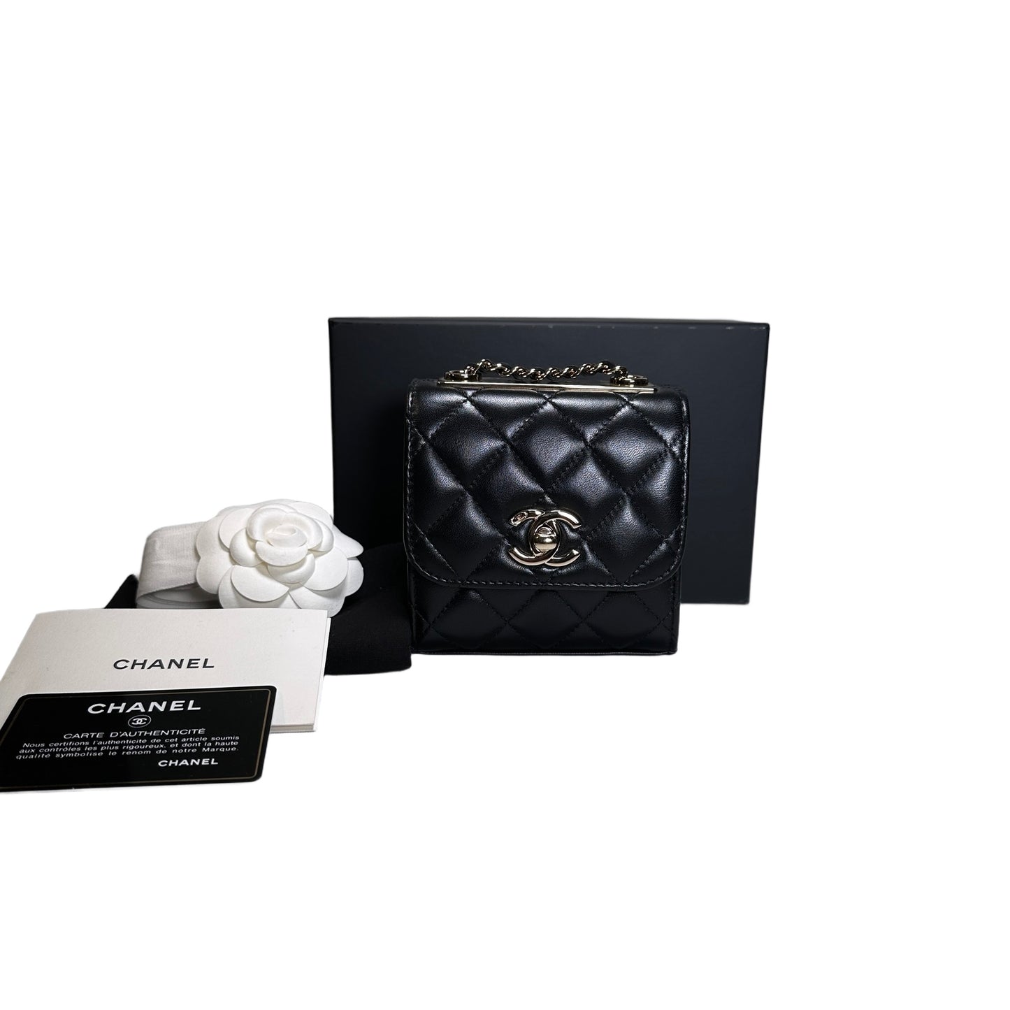 CHANEL Quilted Lambskin Trendy CC Square Clutch with Chain Mini Bag Black GHW