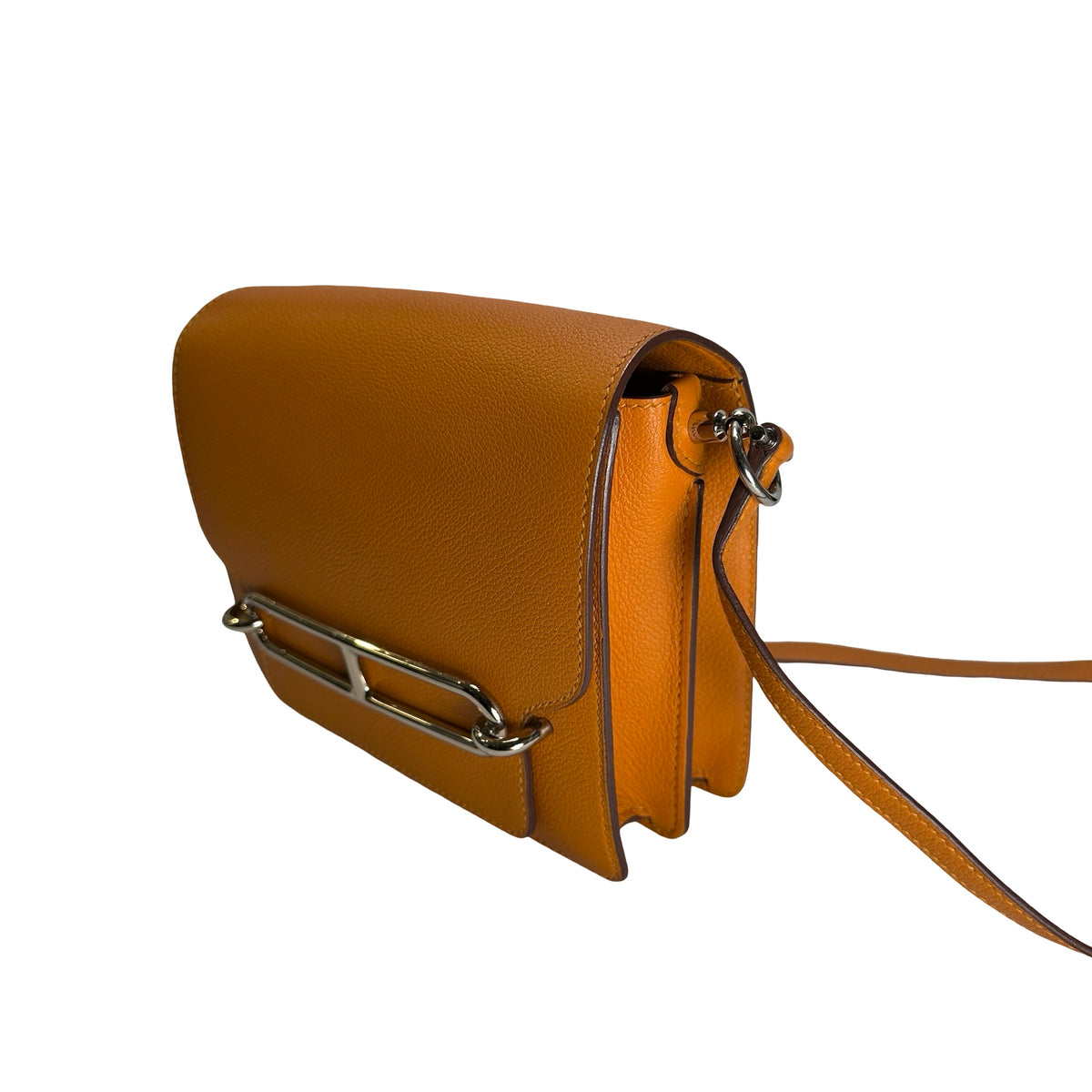 Used HERMES Leather Mini Roulis Crossbody Bag Orange