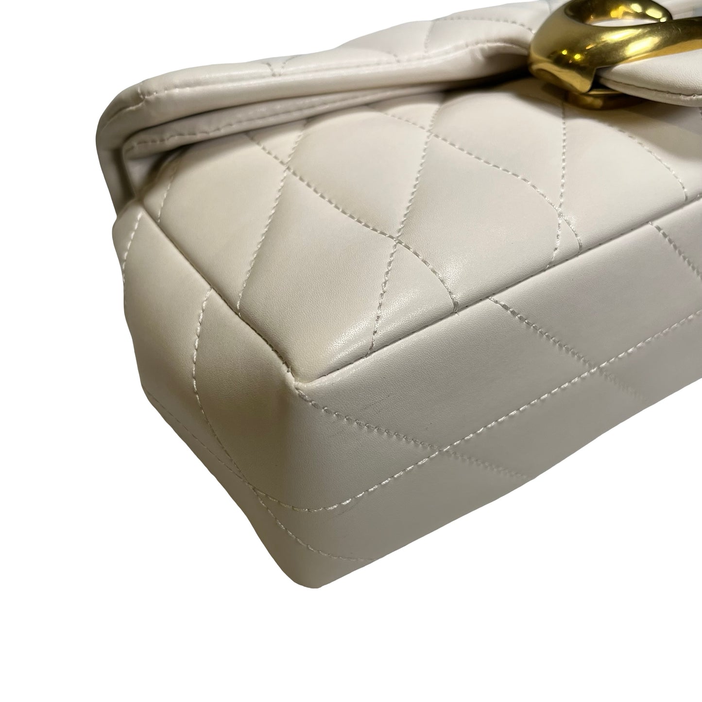 Used COACH Quilted Leather Quilted Tabby Chain Shoulder Bag White GHW
