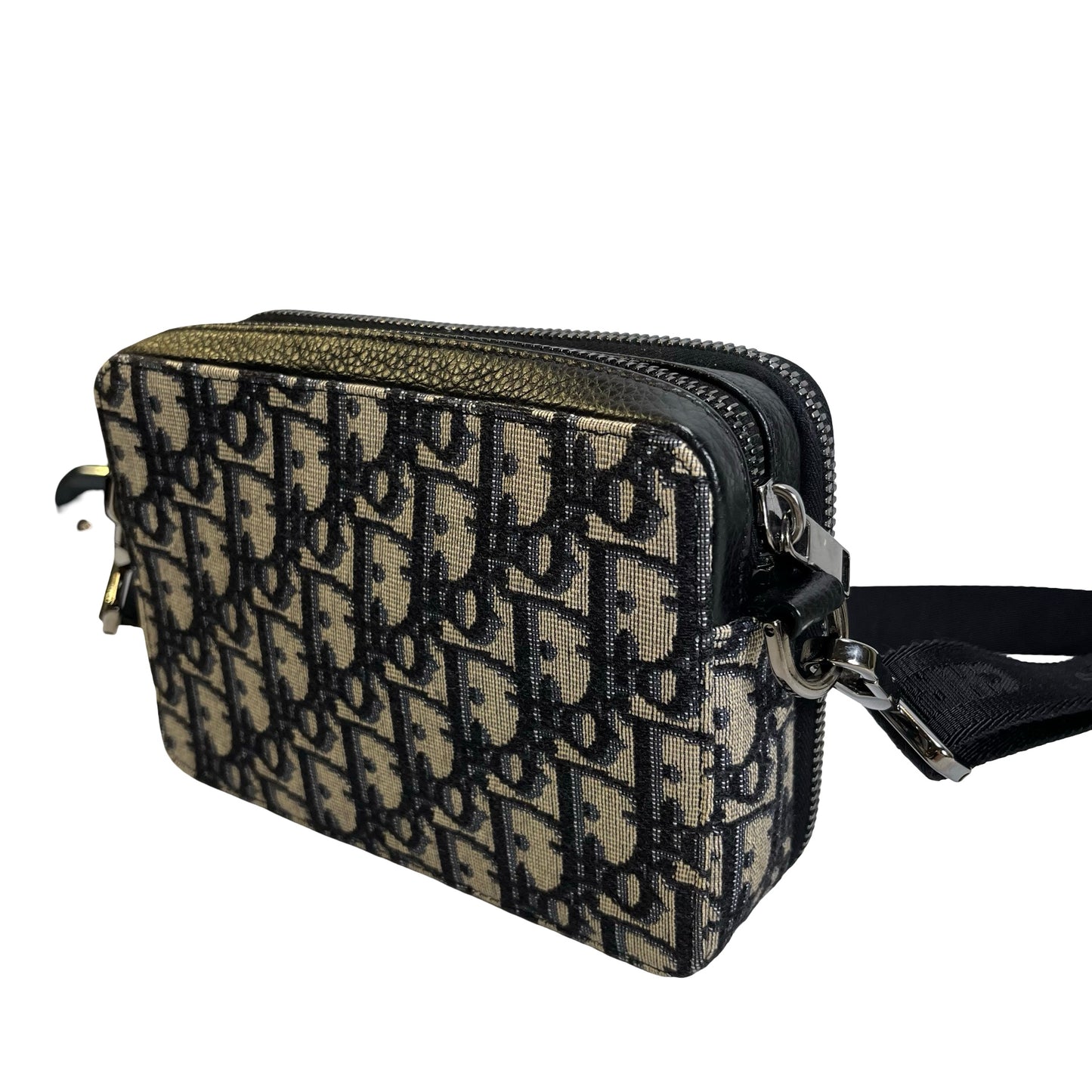 Used DIOR Oblique Jacquard Oblique Roller Messenger Bag Camera Bag Navy Blue Beige