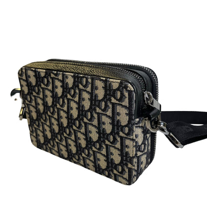 Used DIOR Oblique Jacquard Oblique Roller Messenger Bag Camera Bag Navy Blue Beige