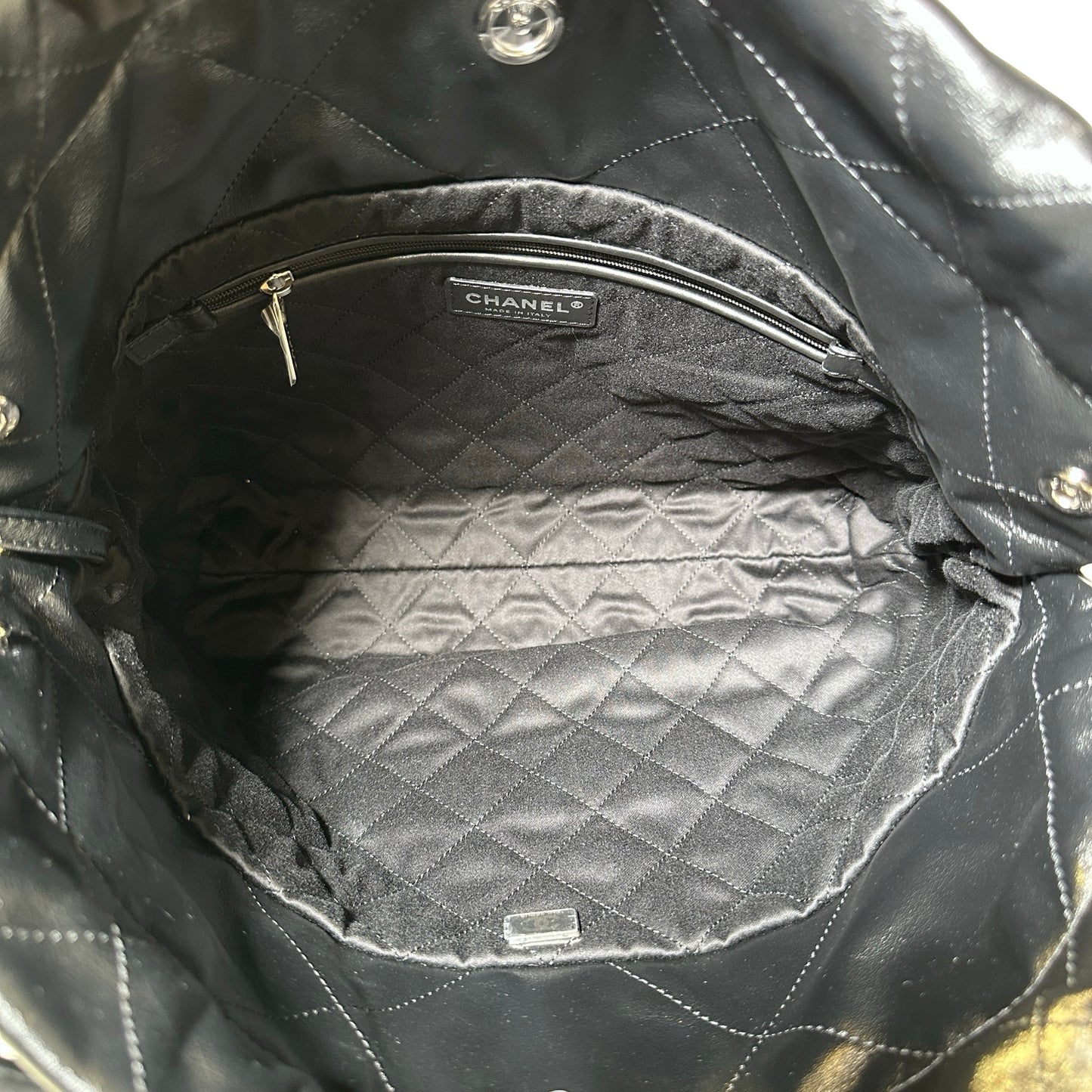 Used Chanel Shiny Calfskin 22 Hobo Bag Black PHW