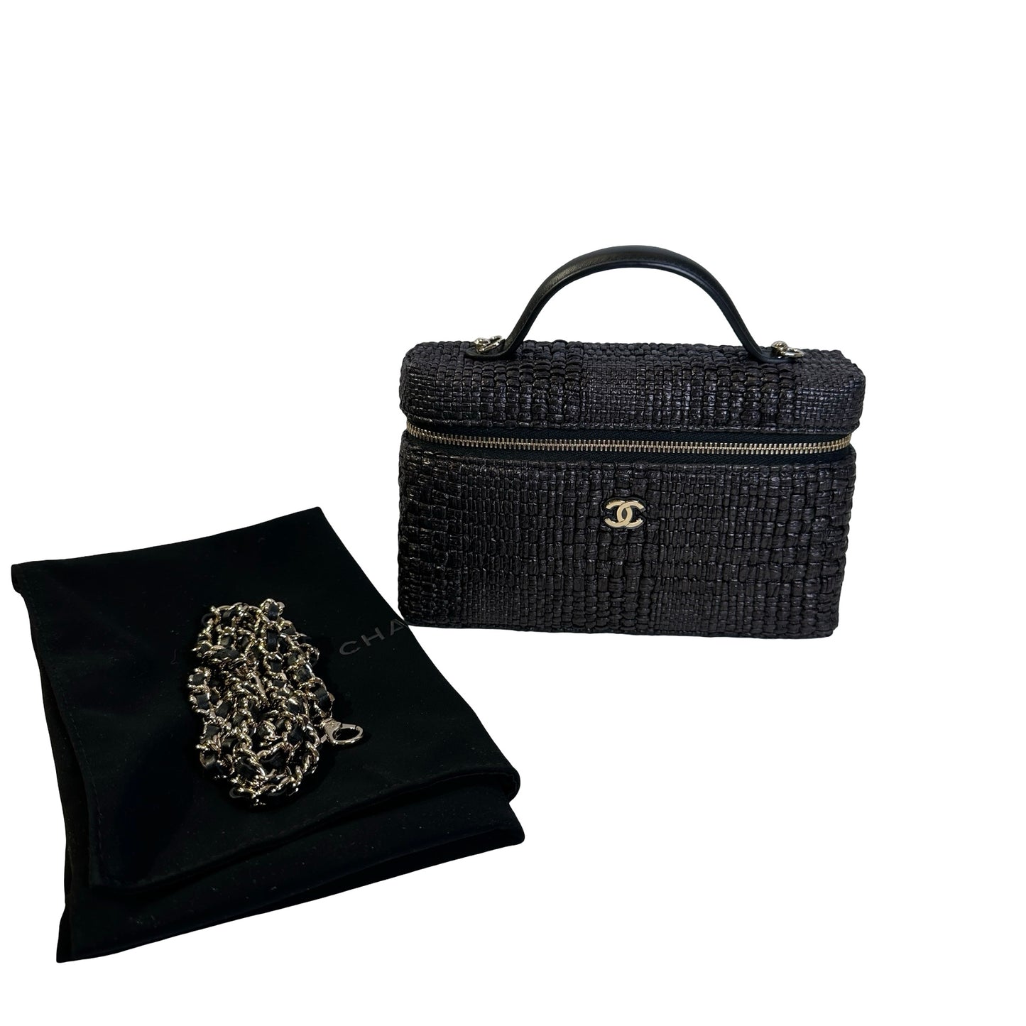 Used CHANEL Tweed Tweed Classic vanity case Vanity case Black Silver