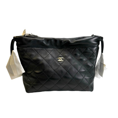 Brand New CHANEL Quilted Leather Bucket Bag Handbag Black Gold