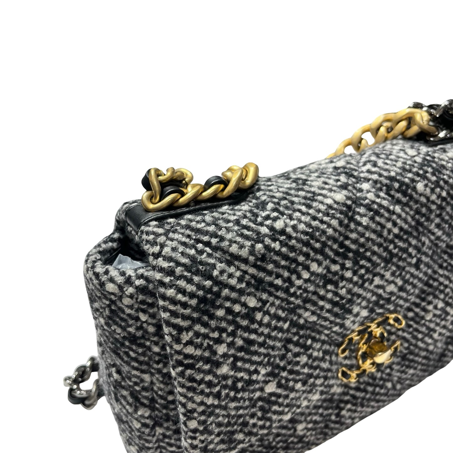 Used CHANEL Tweed Chanel 19 Handbag Black White