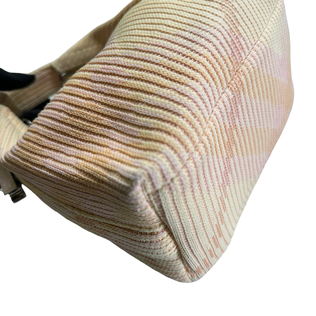 Used BURBERRY Knit Croissant Hobo Bag Cream Pink