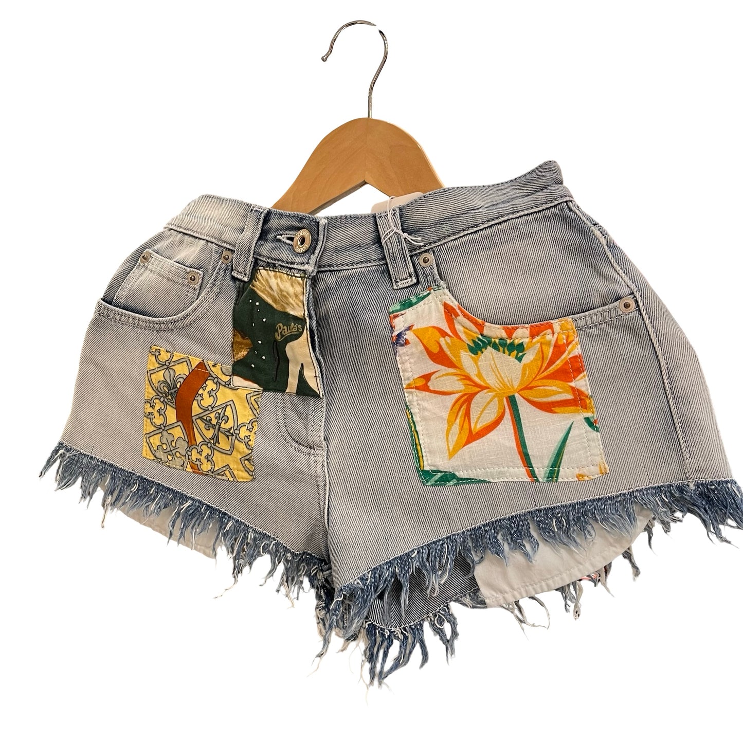 Used LOEWE Cotton Denim Shorts Clothes Multicolor Patches