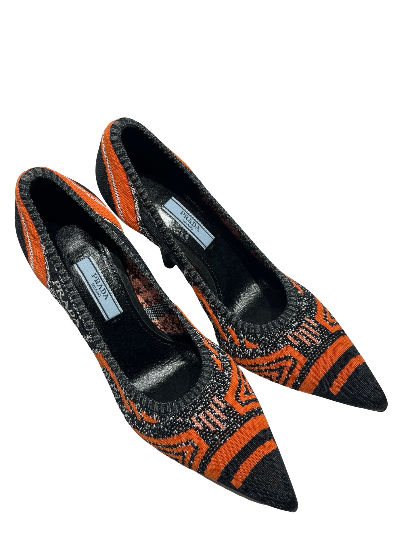 Used PRADA Fabric High Heels Shoes Black Orange