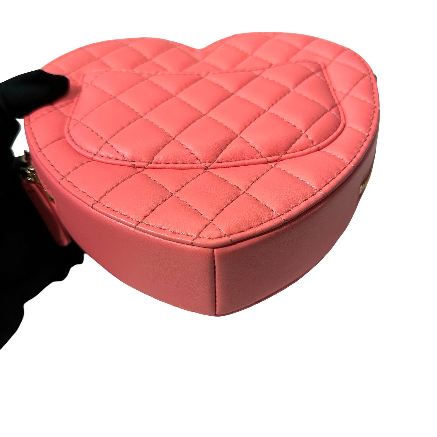 Used CHANEL Lambskin Leather HEART Cross Body Bag Pink GHW