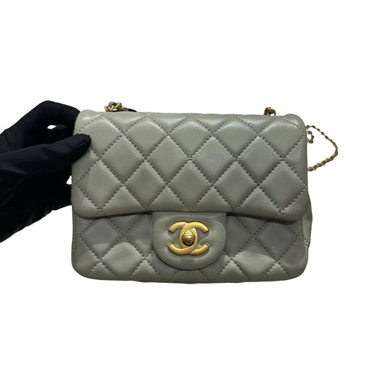Unused CHANEL Min Flap 17cm with Gold Ball Cross Body Bag Grey GHW