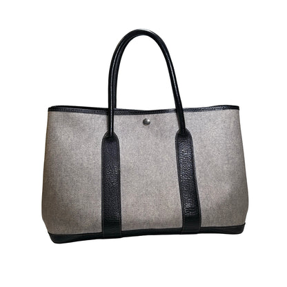 Used HERMES CANVAS GP 36 Handbag Black Grey PHW